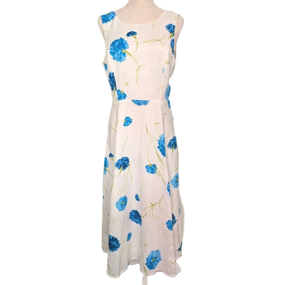 Bob Mackie Wearable Art Dress Linen Blend Midi Floral Size 10P Petite